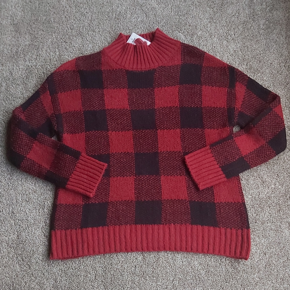 Kismet Classic Red and Black Buffalo Plaid Mock Neck Sweater